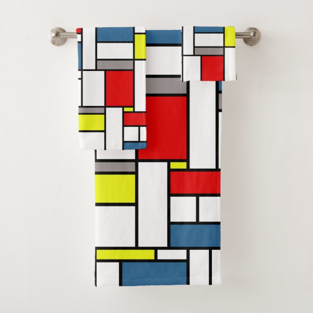 Mondrian style design bath towel set (Insitu)