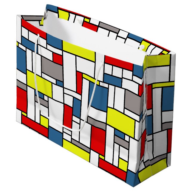 Mondrian style design large gift bag (Front Angled)