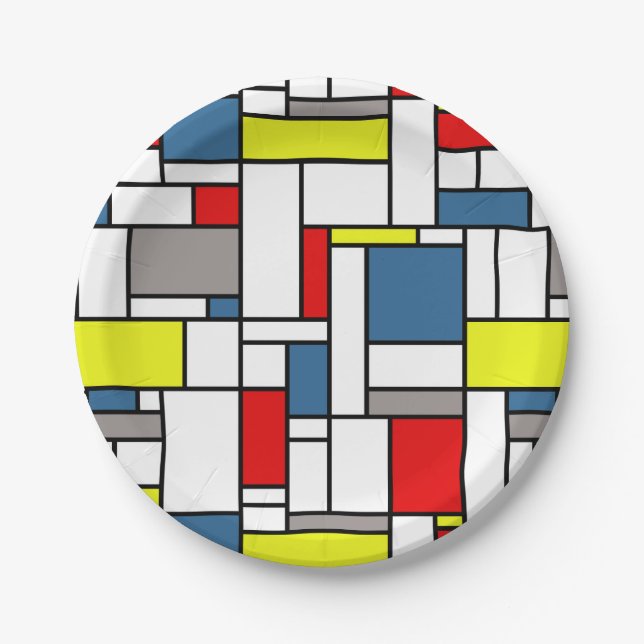 Mondrian style design paper plates (Front)