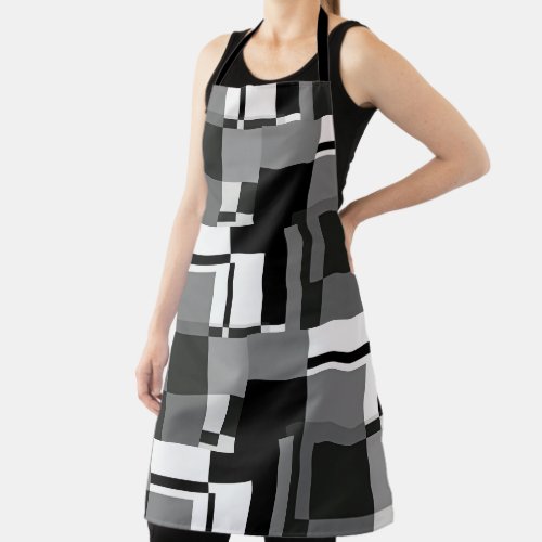Mondrian Style Grey Abstract Modern Geometric Chic Apron