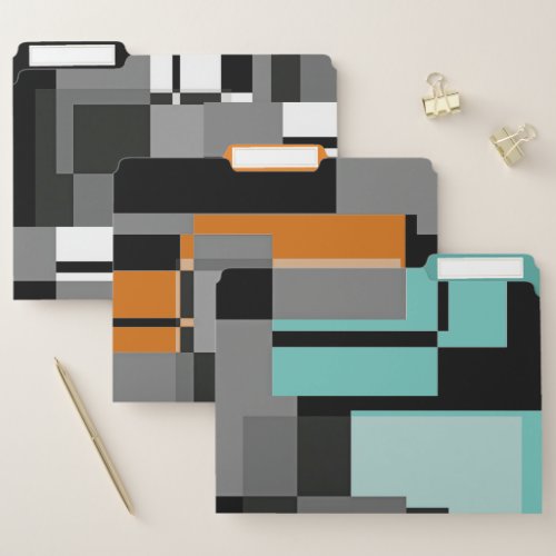 Mondrian Style Grey Abstract Modern Geometric Chic File Folder
