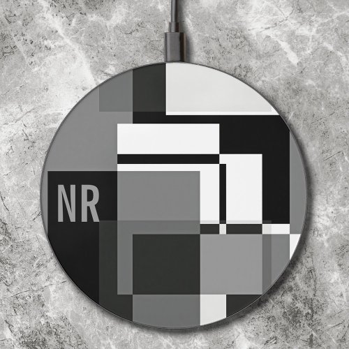  Mondrian Style Grey Black Abstract Modern Pattern Wireless Charger