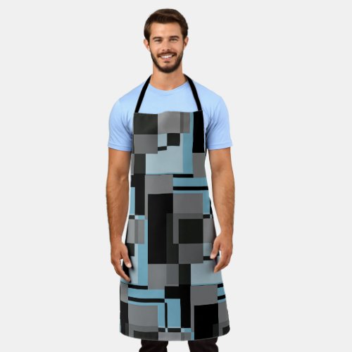 Mondrian Style Grey Blue Abstract Modern Geometric Apron