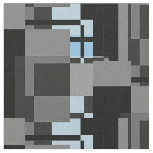 Mondrian Style Grey Blue Abstract Modern Geometric Fabric