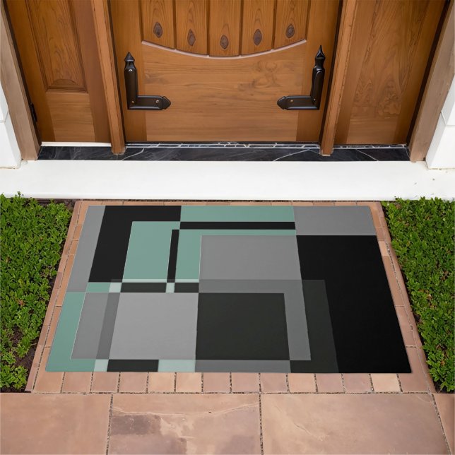 Mondrian Style Grey Green Abstract Modern Pattern Doormat (Outdoor)