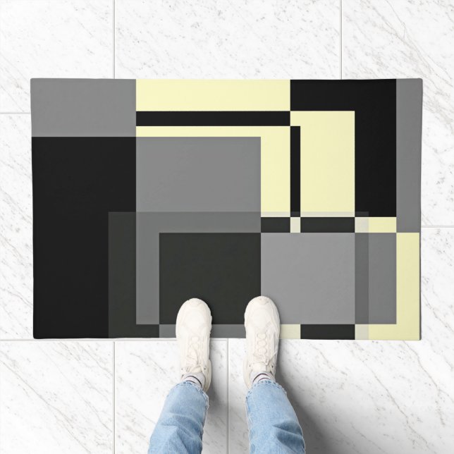 Mondrian Style Grey Yellow Abstract Modern Pattern Doormat (Indoor)
