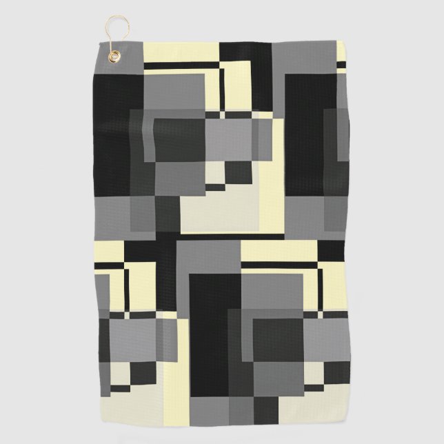 Mondrian Style Grey Yellow Abstract Modern Pattern Golf Towel (Front)