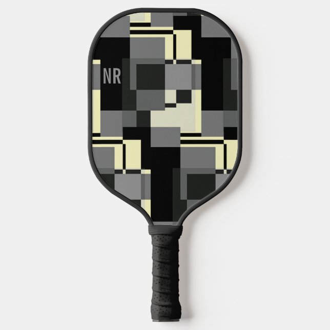 Mondrian Style Grey Yellow Abstract Modern Pattern Pickleball Paddle (Front)