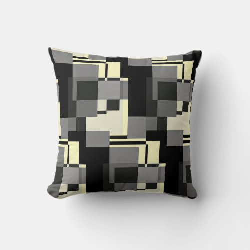 Mondrian Style Grey Yellow Abstract Modern Pattern Throw Pillow
