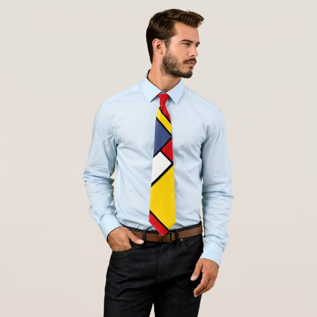 Mondrian Style Modern Abstract Art Design Neck Tie (In Situ)