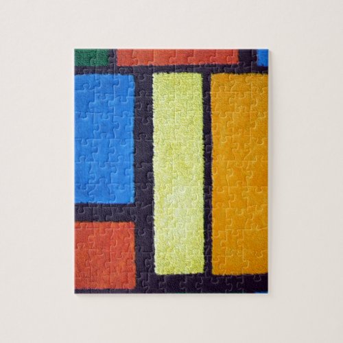 Mondrian Style Orange Green Blue Fuzzy Abstract Jigsaw Puzzle