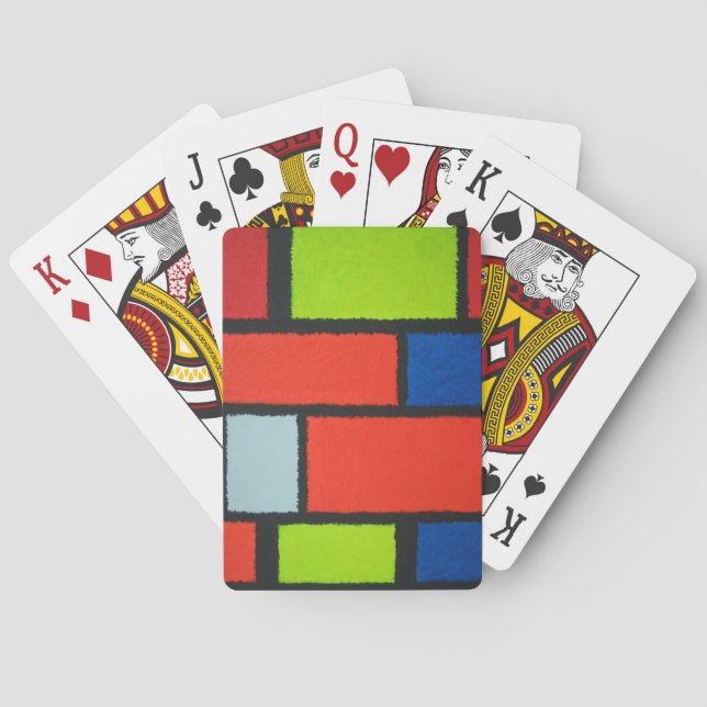 Mondrian Style Orange Green Blue Fuzzy Abstract Poker Cards (Back)
