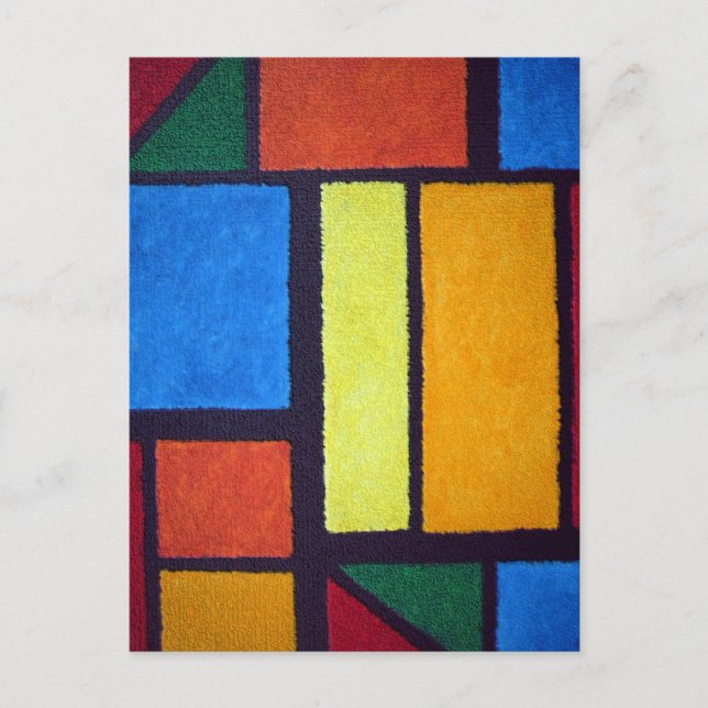 Mondrian Style Orange Green Blue Fuzzy Abstract Postcard (Front)