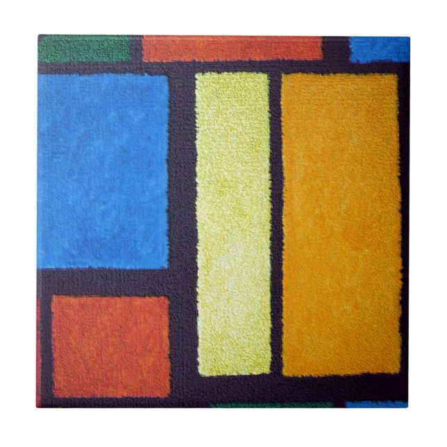 Mondrian Style Orange Green Blue Fuzzy Abstract Tile (Front)