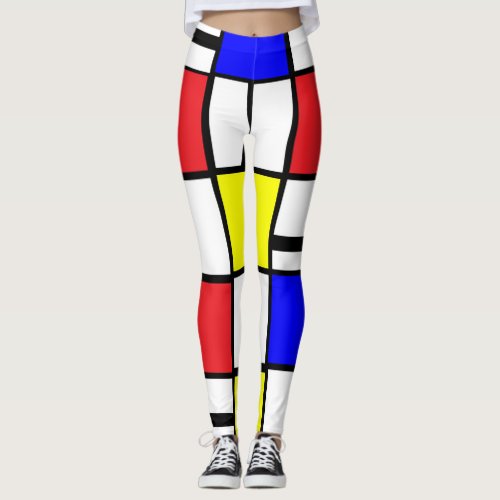 Mondrian style primary colors rectangles modern  l leggings