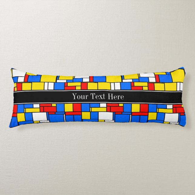 Mondrian Style Red Blue Yellow Black Name Monogram Body Pillow (Front)