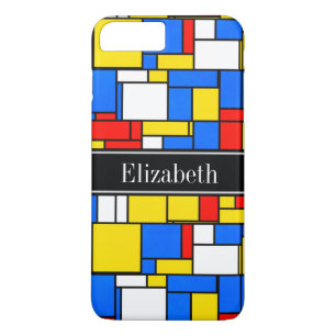 Mondrian Style Red Blue Yellow Black Name Monogram iPhone 8 Plus/7 Plus Case