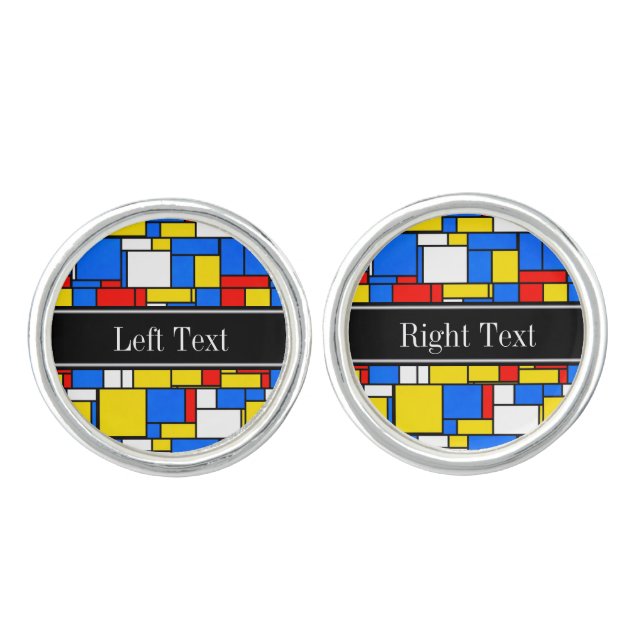 Mondrian Style Red Blue Yellow Black Name Monogram Cufflinks (Front)