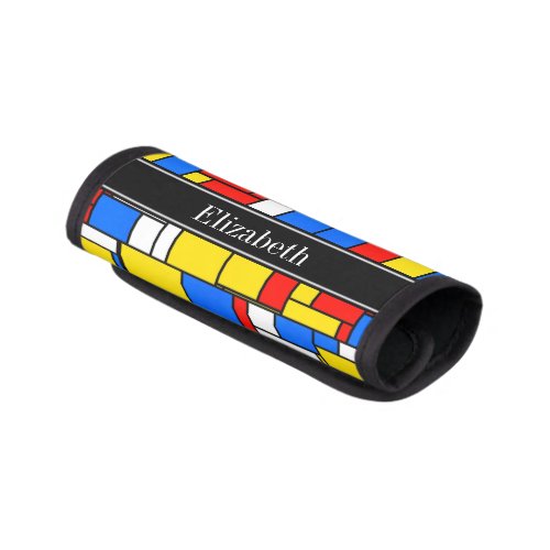 Mondrian Style Red Blue Yellow Black Name Monogram Luggage Handle Wrap