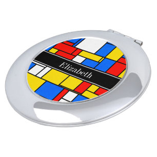 Mondrian Style Red Blue Yellow Black Name Monogram Mirror For Makeup