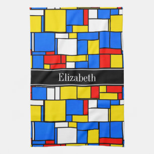 Mondrian Style Red Blue Yellow Black Name Monogram Towel