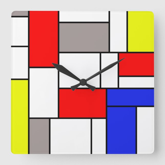 Mondrian style square wall clock (Front)