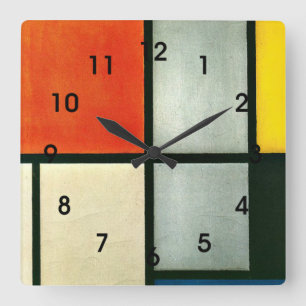Mondrian - Tableau 3 with Orange-Red, Yellow... Square Wall Clock