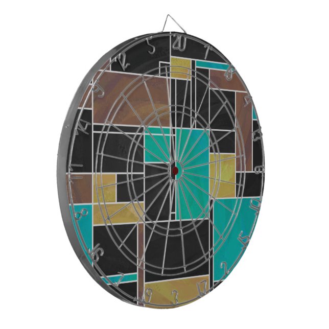 Mondrian Teal Brown Black Print Dart Board (Front Left)
