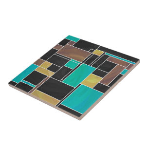 Mondrian Teal Brown Black Print Tile
