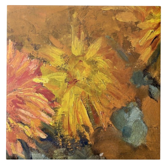 Mondrian - Three Chrysanthemums Ceramic Tile (Front)