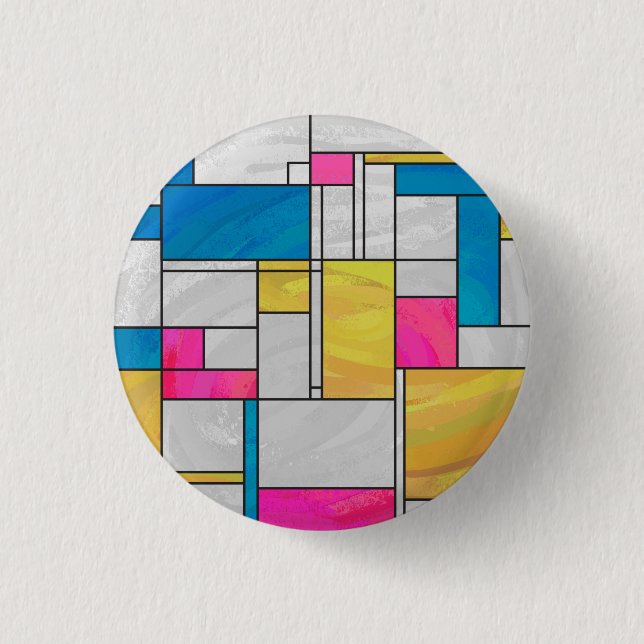 Mondrian Yellow Pink Blue Print Button (Front)