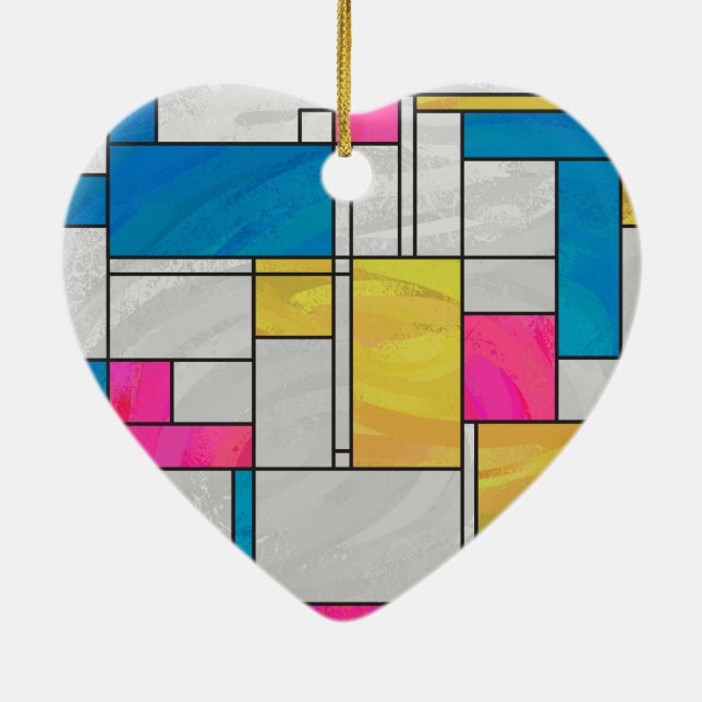 Mondrian Yellow Pink Blue Print Ceramic Ornament (Back)