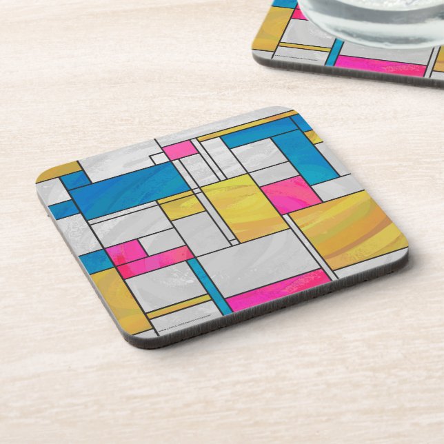 Mondrian Yellow Pink Blue Print Drink Coaster (Left Side)