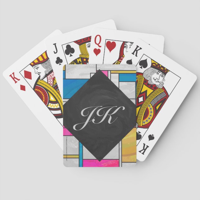 Mondrian Yellow Pink Blue Print Poker Cards (Back)