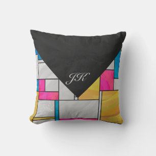 Mondrian Yellow Pink Blue Print Throw Pillow