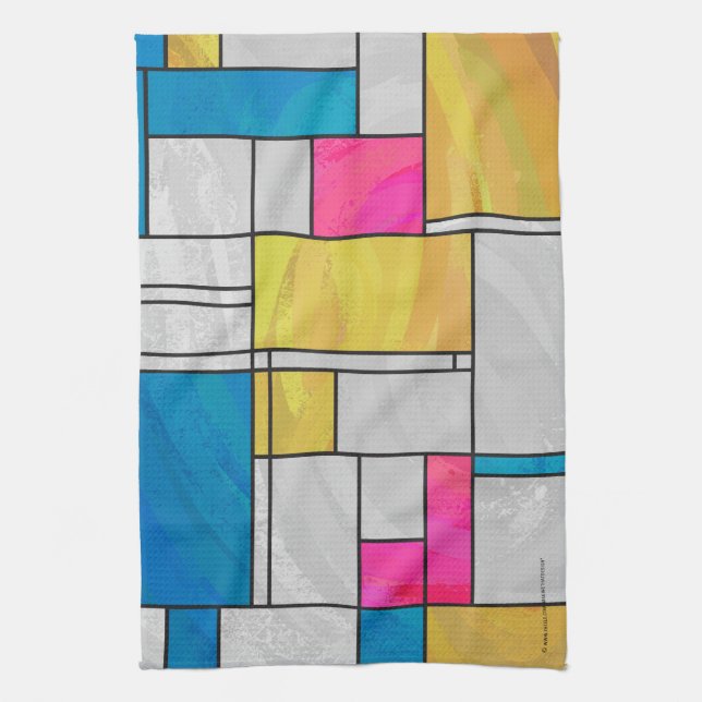 Mondrian Yellow Pink Blue Print Towel (Vertical)