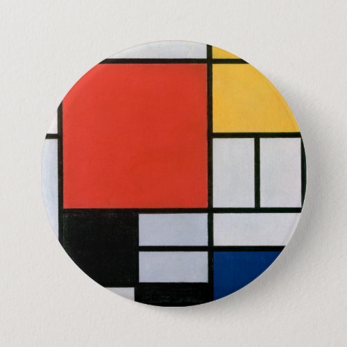 Mondrians Composition Red Yellow Blue Black Button