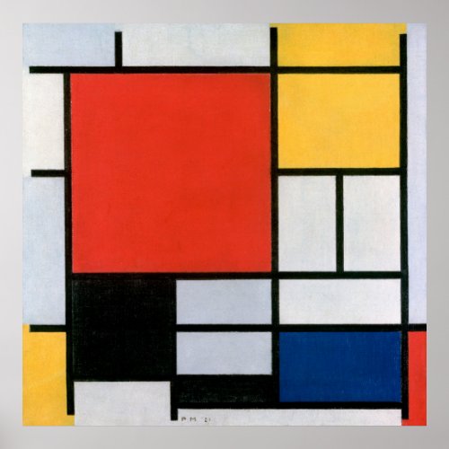 Mondrians Composition Red Yellow Blue Black Poster