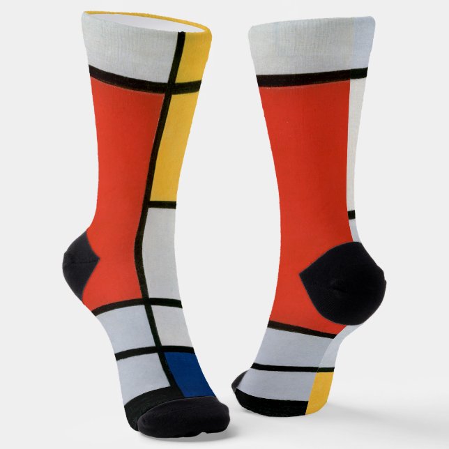 Mondrian's Composition Red, Yellow, Blue, Black Socks (Angled)