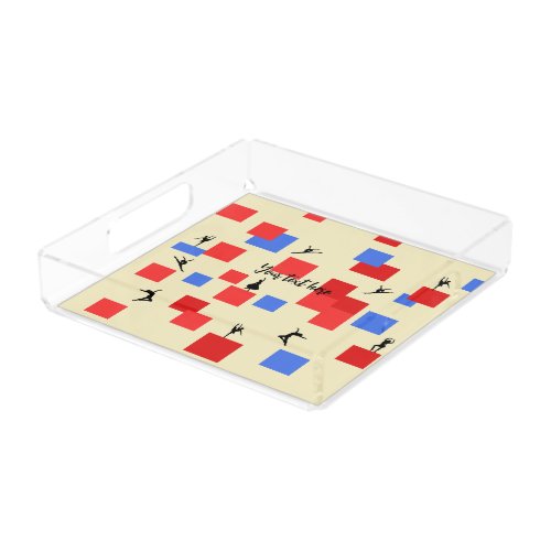 Mondrians Dancing Cubes Blue Red Light Background Acrylic Tray