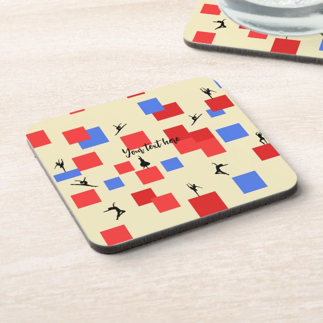 Mondrian's Dancing Cubes Blue Red Light Background Beverage Coaster (Left Side)