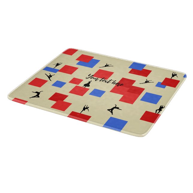 Mondrian's Dancing Cubes Blue Red Light Background Cutting Board (Corner)