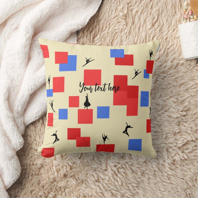 Mondrian's Dancing Cubes Blue Red Light Background Throw Pillow (Blanket)