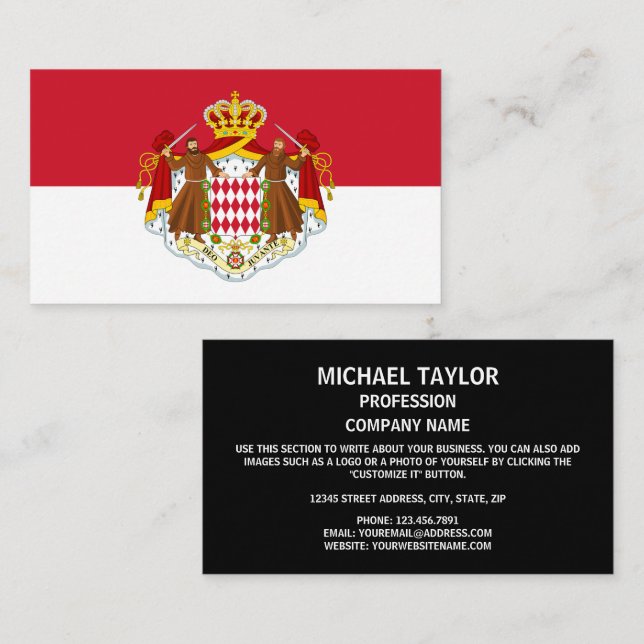 Monégasque Flag & Coat of Arms, Flag of Monaco Business Card (Front/Back)