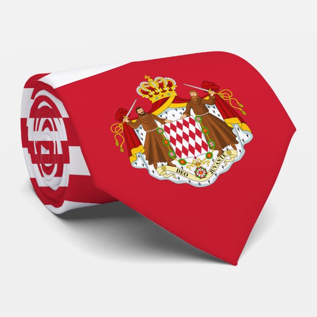 Monégasque Flag & Coat of Arms, Flag of Monaco Neck Tie (Rolled)