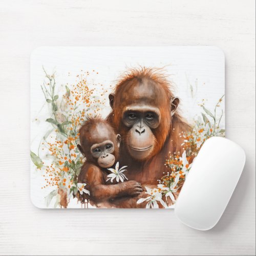 Moneky and Baby Watercolor Mouse Pad