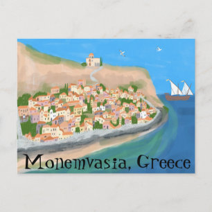 MONEMVASIA GREECE Island Art Travel Postcard