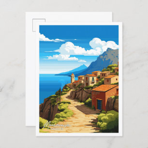 Monemvasia Greece Travel Vintage Illustration Postcard
