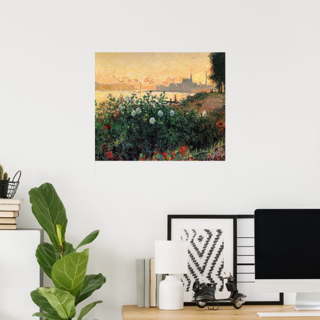 Monet - Argenteuil, Flowers by Riverbank Poster (Home Office)