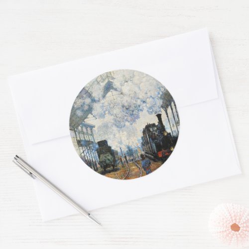 Monet _ Arrival of the Normandy Train  Classic Round Sticker
